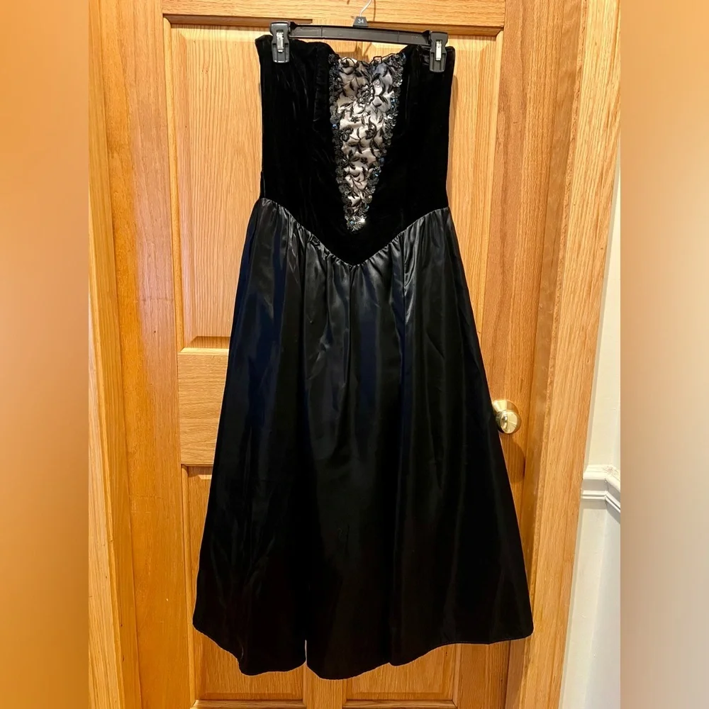 Vintage Gunne Sax Jessica McClintock Strapless Lined Tulle Velvet Sequin Dress - Picture 6 of 16